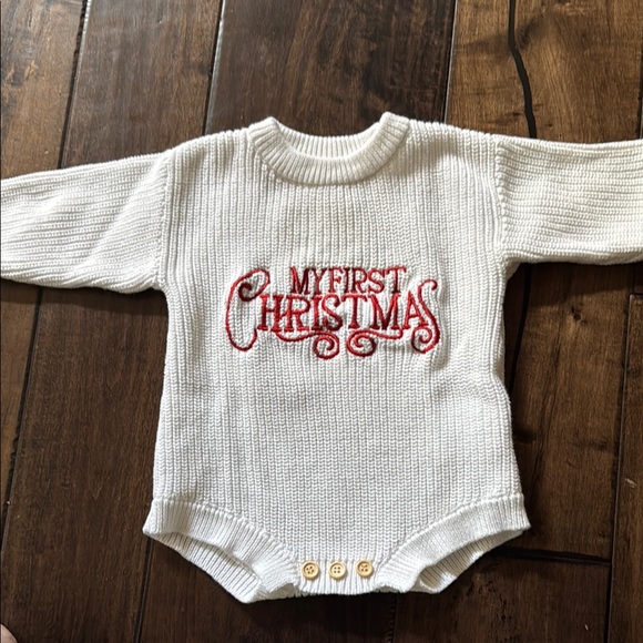 White 'My First Christmas' Knit Baby Onesie - Picture 1 of 3